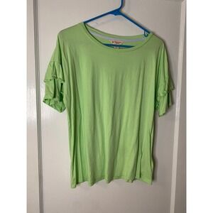 Brooks Brothers Red Fleece XL Green Ruffle Sleeve T-Shirt Top